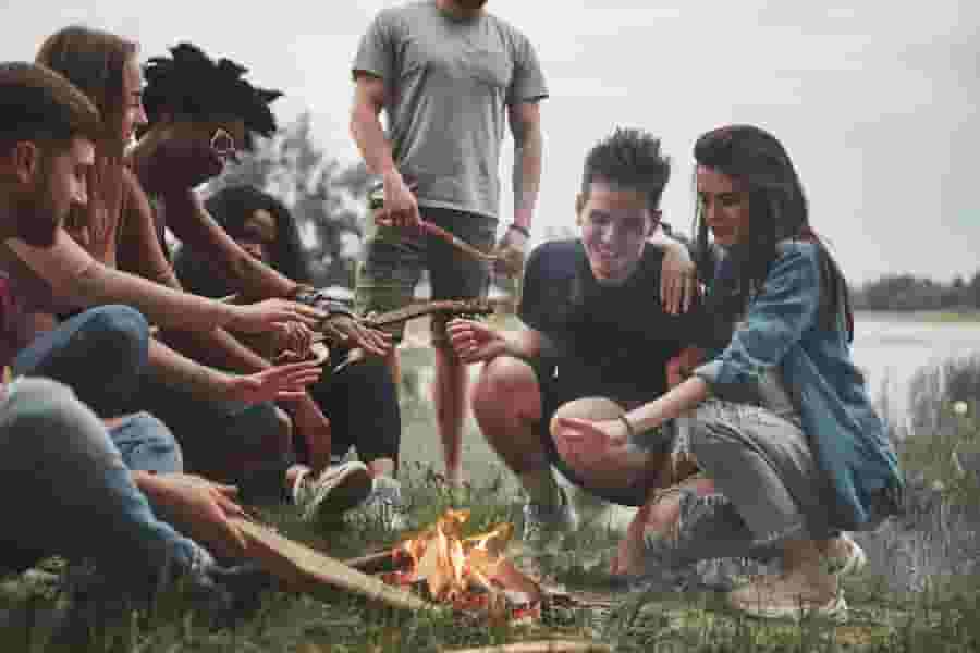 Group of friends camping outside Sacramento