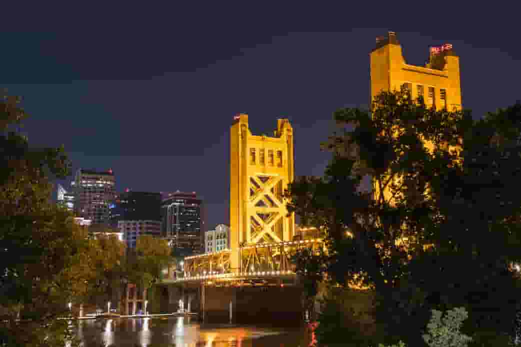 View of Tower Bridge from the River Walk Trail at Night